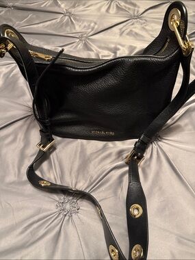 Michael Kors Black Pebbled Leather Shoulder Bag with Gold Hardware